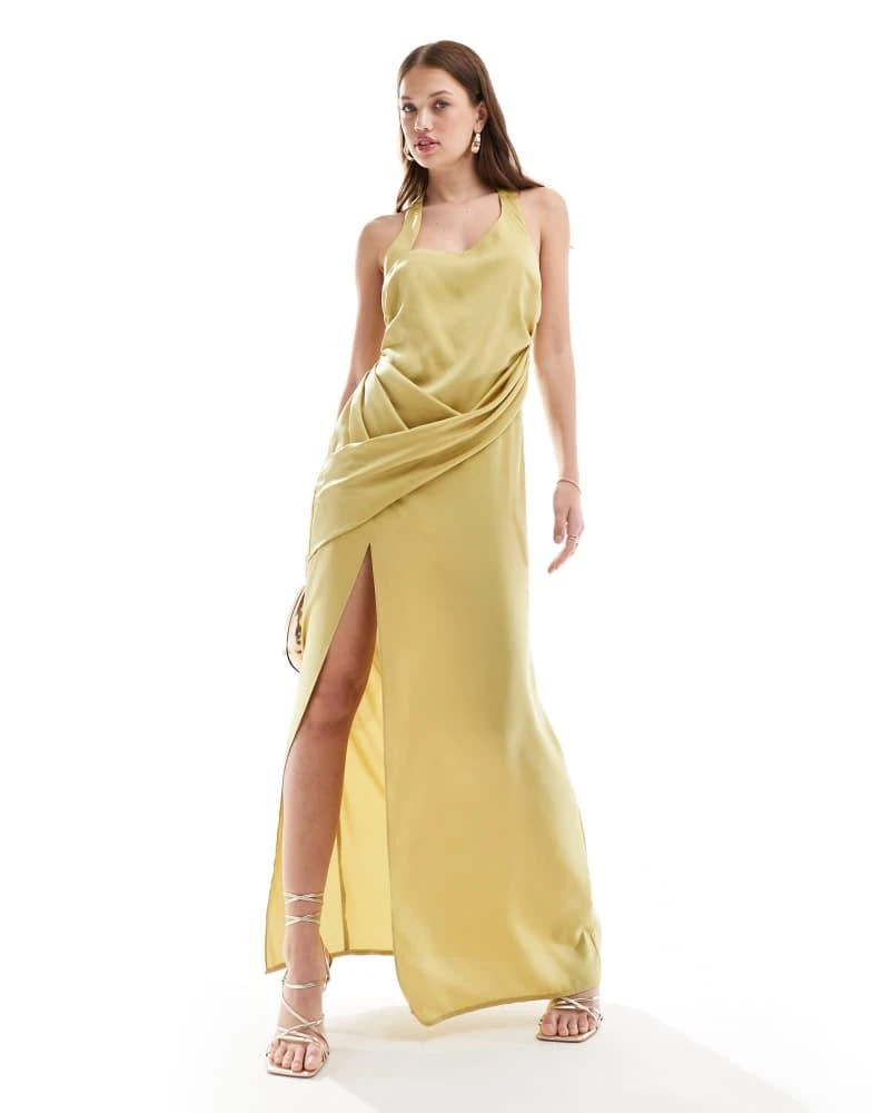 Shop ASOS DESIGN satin halter crossover skirt maxi dress in light olive on  Sale at BeyondStyle  Get 75% Off ASOS DESIGN satin halter crossover skirt maxi  dress in light olive with