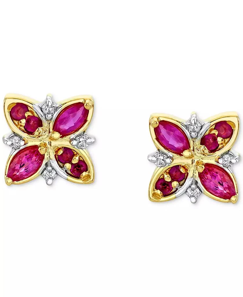 Macy's Ruby (5/8 ct. t.w.) & Diamond (1/20 ct. t.w.) Cluster Stud Earrings in 14k Gold 2