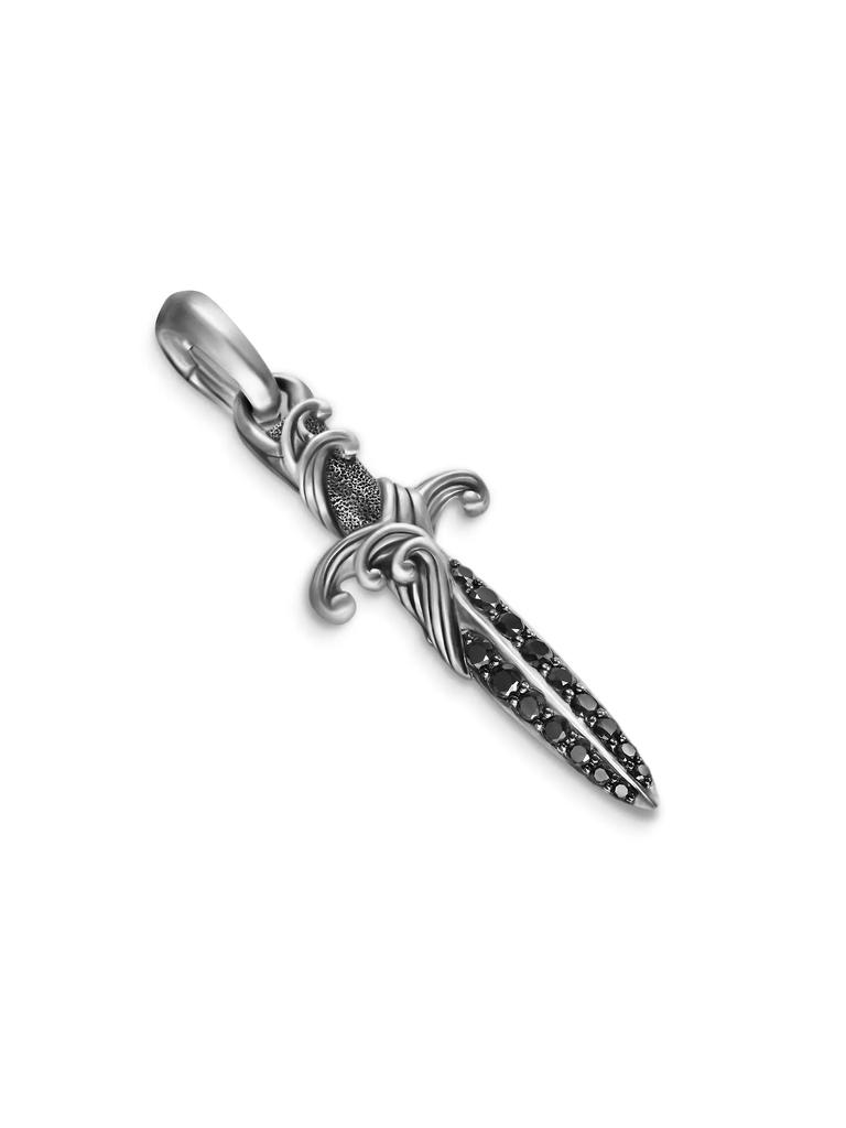 David Yurman Waves Dagger Amulet in Sterling Silver with Black Diamonds, 31MM