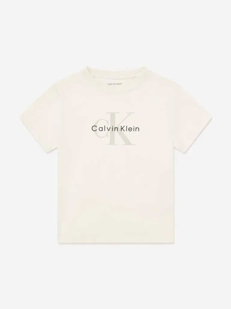 Calvin Klein Girls CK Monogram T-Shirt in Ivory