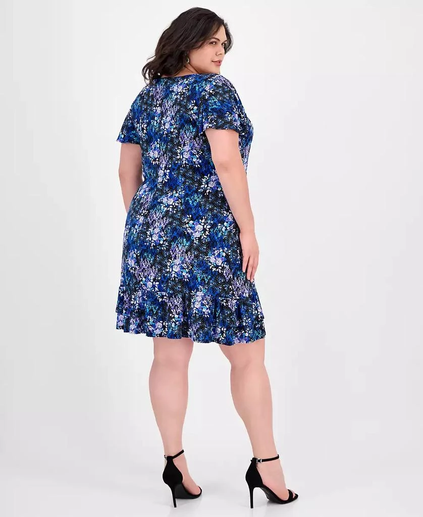 Connected Plus Size Printed Scoop-Neck Flutter-Sleeve Shift Dress 5