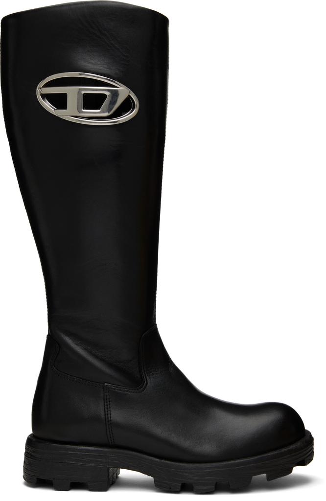 【関税込み】Diesel ブラック D-Hammer Hb D W ロングブーツ Women's D-Hammer-High-heel boots in brushed leather | Black