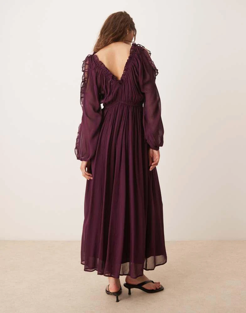 ASOS ASOS DESIGN ruffle v neck maxi dress with tie front in grape 4