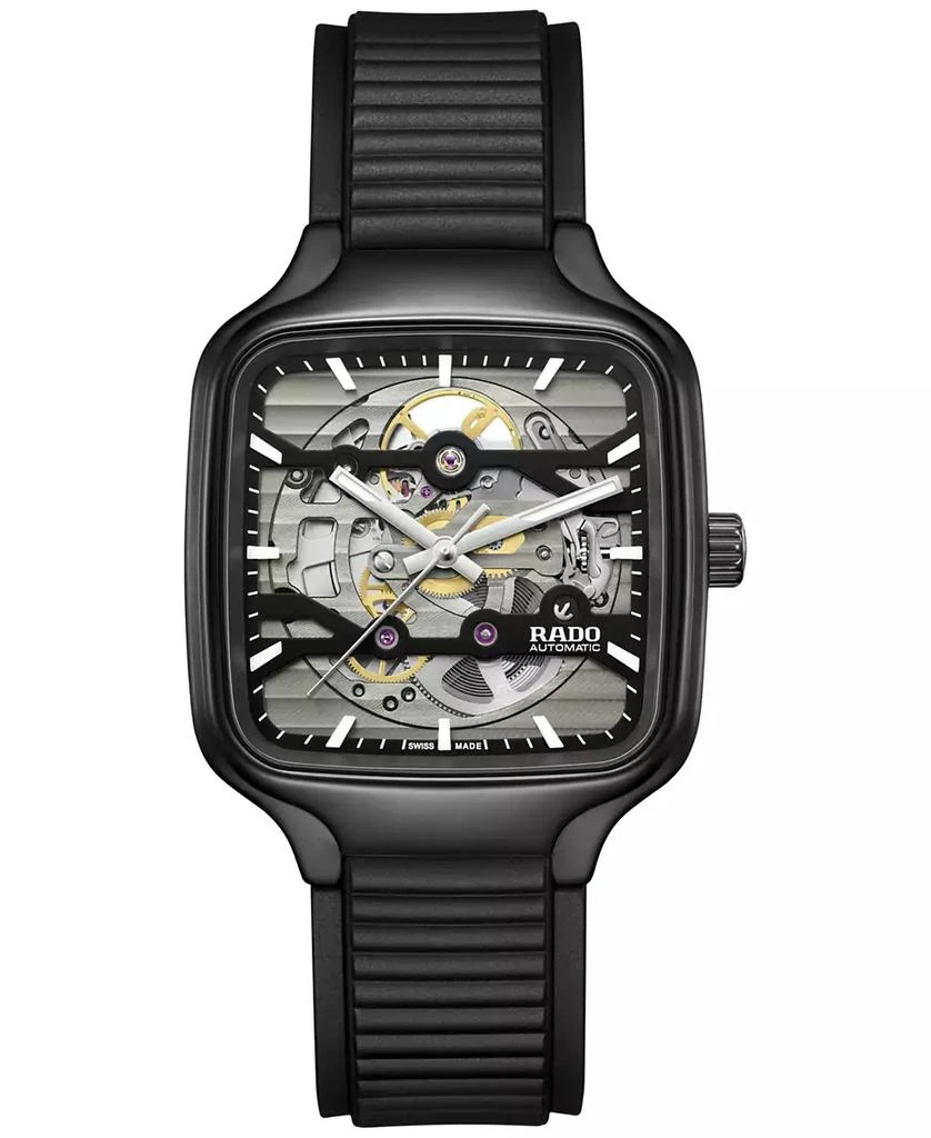 Rado Unisex Swiss Automatic True Square Skeleton Black Rubber Strap Watch 38mm 1