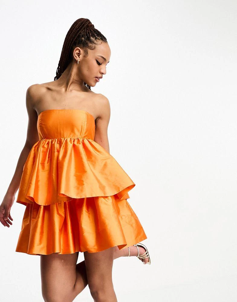 Forever New Forever New bandeau tiered babydoll mini dress in orange 4