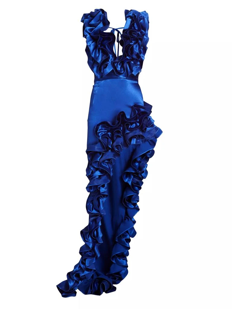 BRONX AND BANCO Aurora Ruffled Silk-Blend High-Low Gown 1