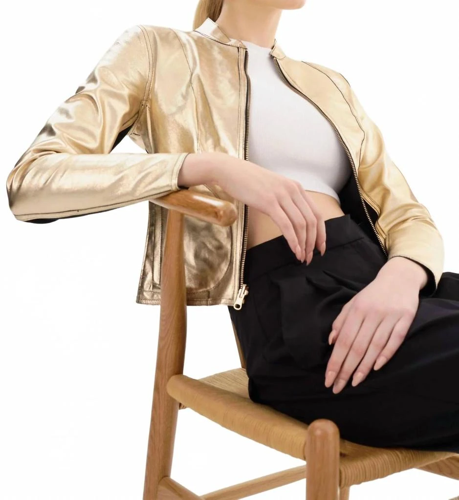 LaMarque Chapin Reversible Leather Bomber Jacket In Black Gold 5