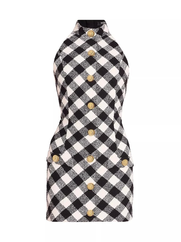 Balmain Check Tweed Halter Minidress 1