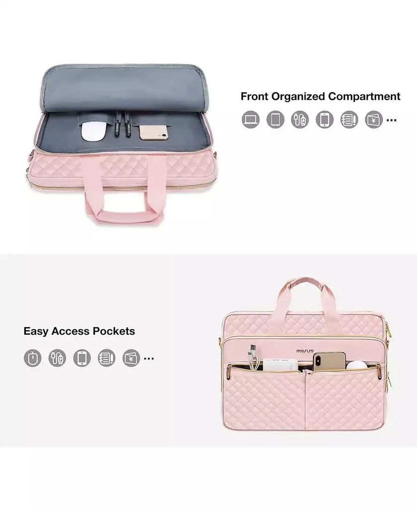 MOSISO Pink Square Quilted Laptop Messenger Bag - 15-16 Inch Briefcase for Office 
Travel | 3-Pocket Computer Bag with Adjustable Strap 5