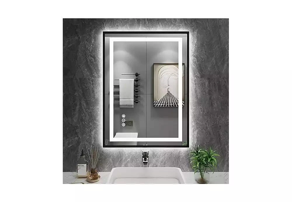 Amorho LED Bathroom Mirror, 72" x 40" LED Bathroom Mirror with Black Frame, Front Light and Backlit, Stepless Dimmable, Anti-Fog, Shatter-Proof, Memory, 3 Colors, Double LED Vanity Mirror
