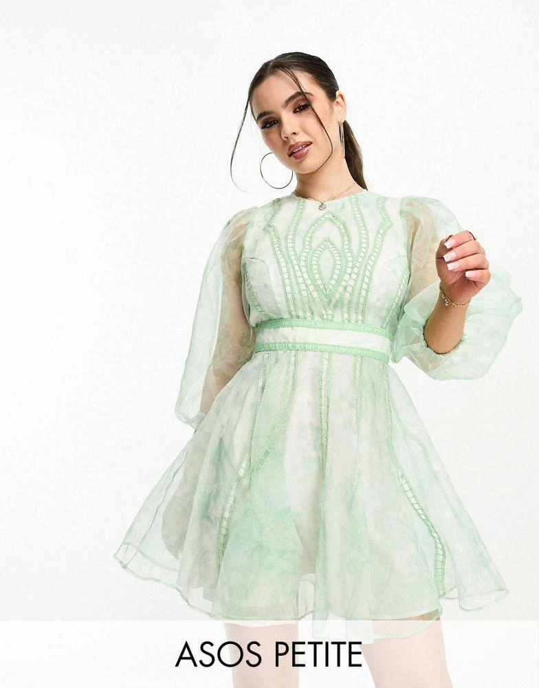 asos design organza embroidered cutwork dress ASOS EDITION floral cutwork embroidered organza mini dress in sage green