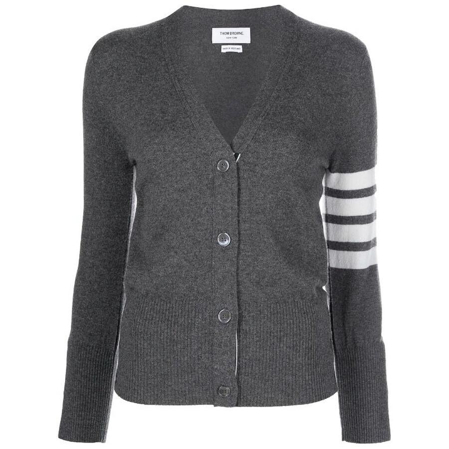 Thom Browne Ladies Dark Grey Cashmere 4-Bar Cardigan