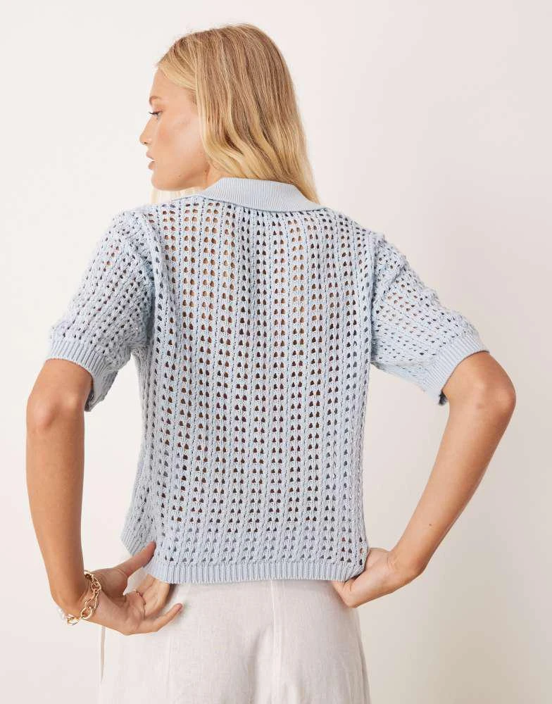 Brave Soul Brave Soul Pointelle knit collared t-shirt in blue 4