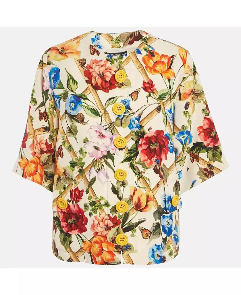 Pre-Owned Dolce 
Gabbana Women
s Cream Floral Printed Crepe Button Front Jacket