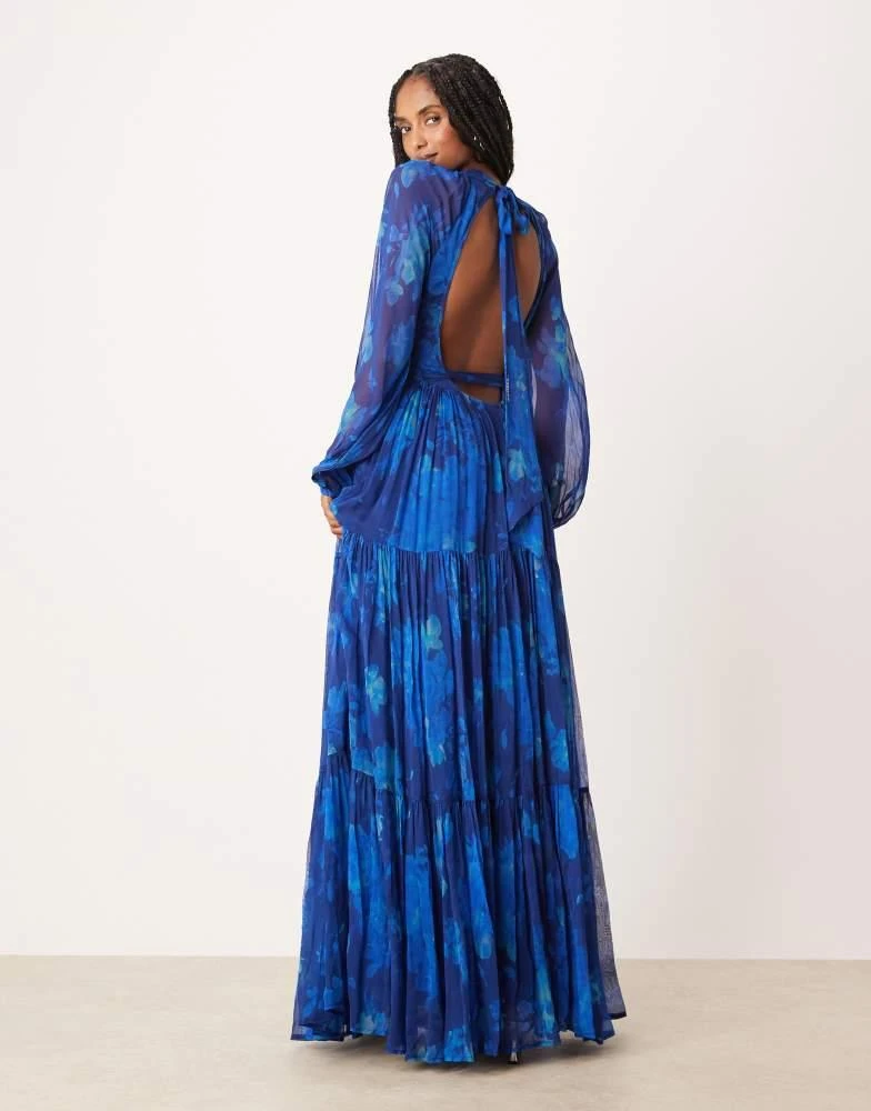 Lace & Beads Lace & Beads chiffon balloon sleeve maxi dress in cobalt 1