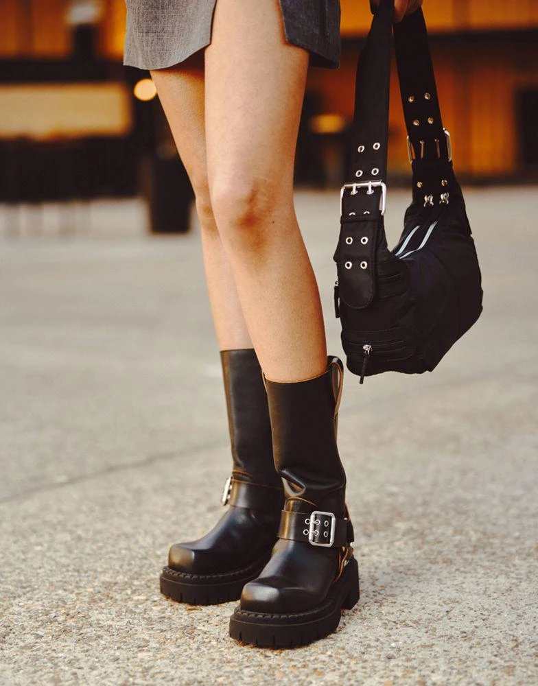 ASOS ASOS DESIGN Conquest premium leather harness biker boots in black 1