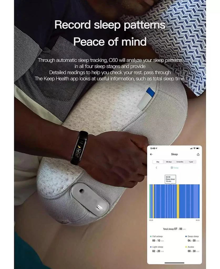 RUXING Smart RUXING IP67 Waterproof Activity Tracker 24H Health Sleep Monitor for Compatibility Android and iOS -Gray 7