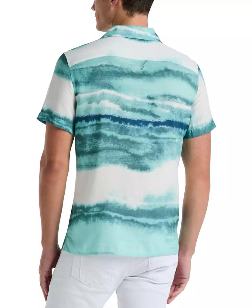 Perry Ellis Men's Short Sleeve Wave Print Button-Front Camp Shirt