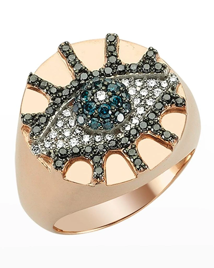 Bee Goddess Eye Light Multi-Diamond Pinky Ring, Size 7 1