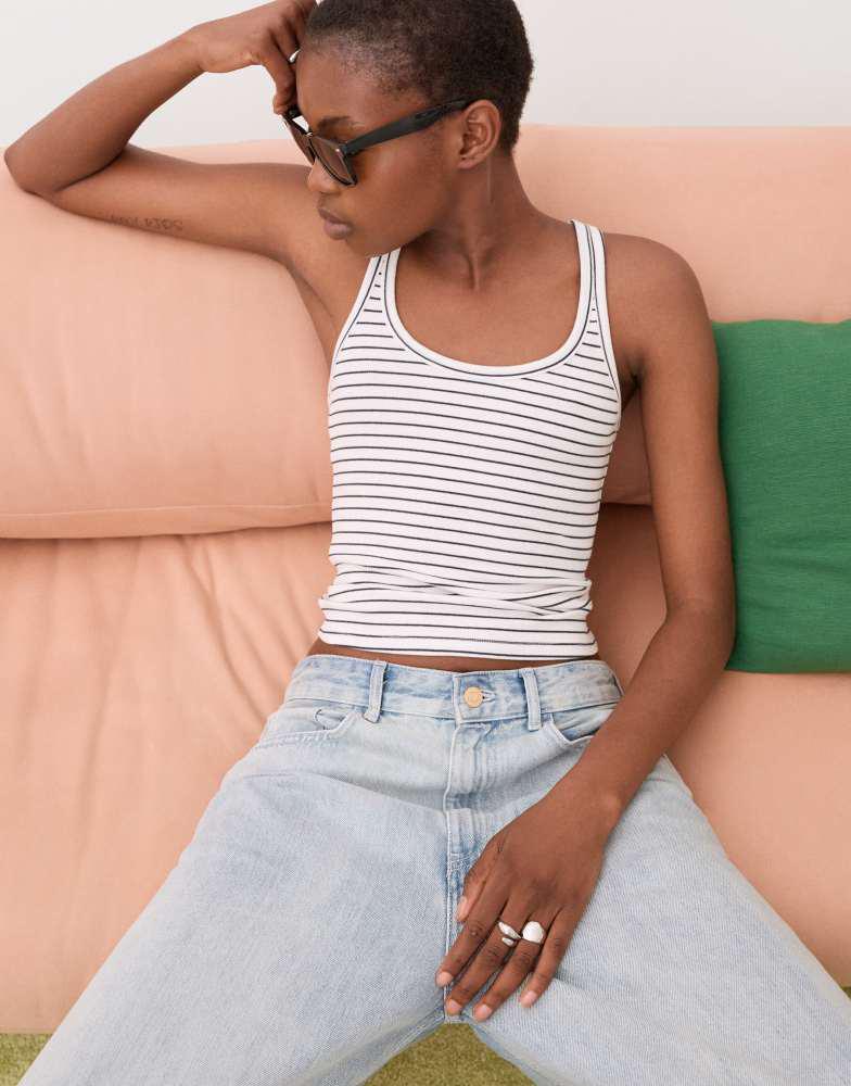 Bershka Bershka ribbed tank top in white