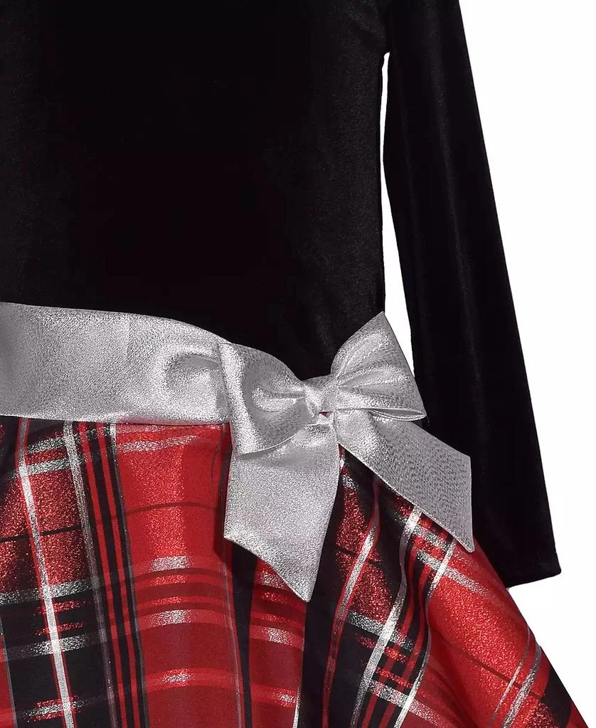 Bonnie Jean Little Girls Long Sleeved Stretch Velvet Top to Plaid Hipster with Exposed Crinoline and Side bow 3