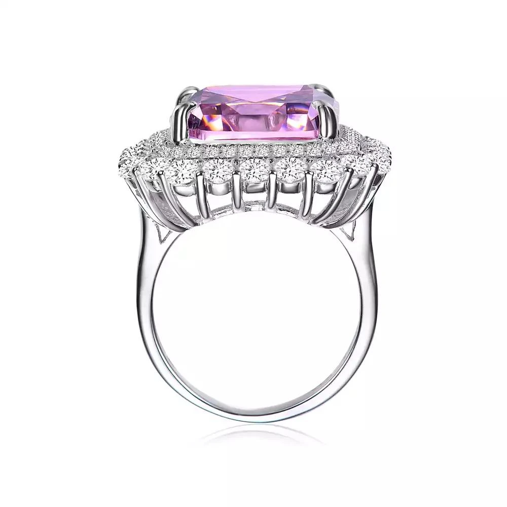 Genevive Dazzling White Gold Plated Pink Ascher 
Double Halo CZ Cocktail Ring 3