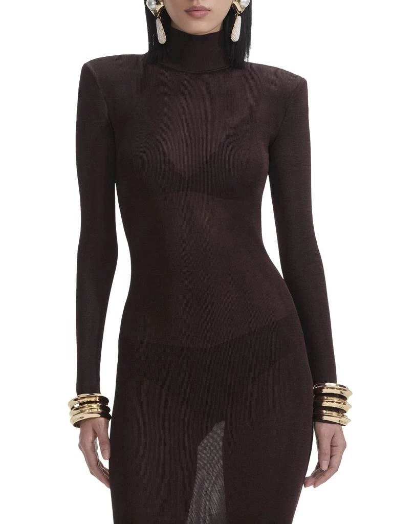 Self Portrait BROWN VISCOSE KNIT MAXI DRESS 3