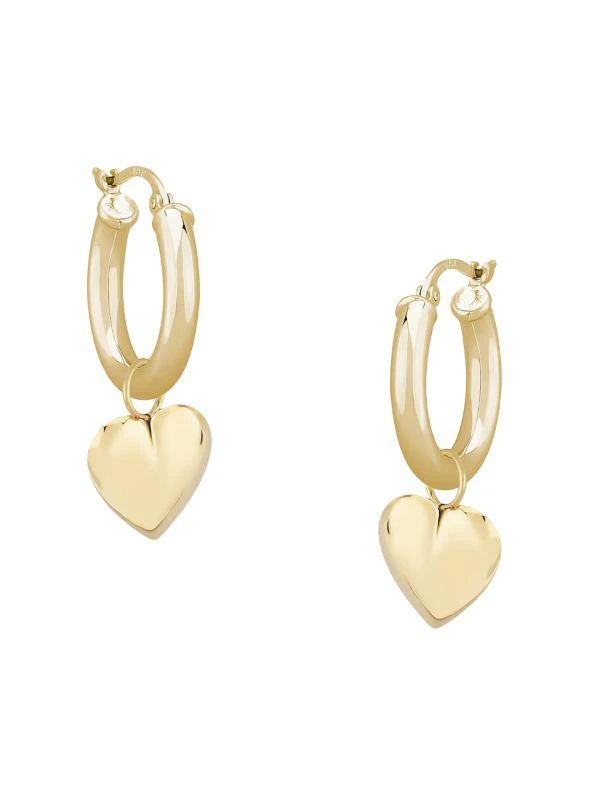 Saks Fifth Avenue 14K Yellow Gold Heart Drop Huggie Earrings 1