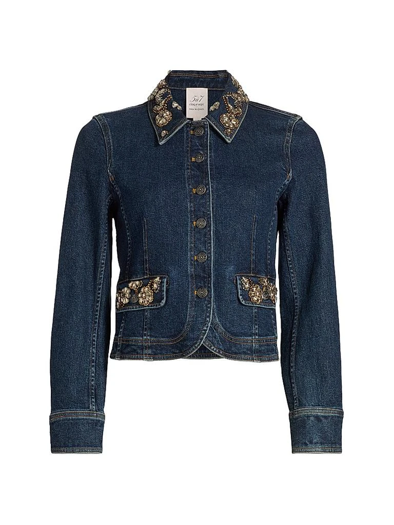 Cinq à Sept Reve Crystal Ivy-Embellished Denim Button-Front Jacket