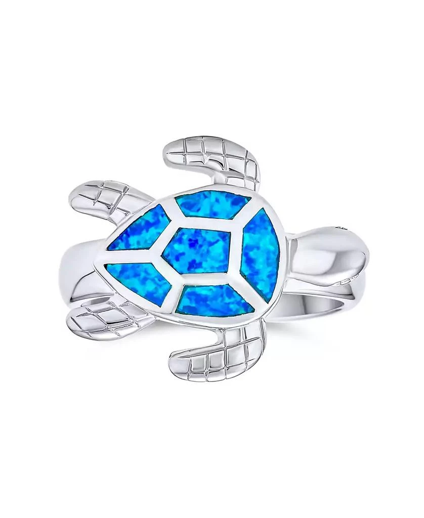 Bling Jewelry Nautical Tropical Created Opal Inlay Turtle Ring .925 Sterling Silver