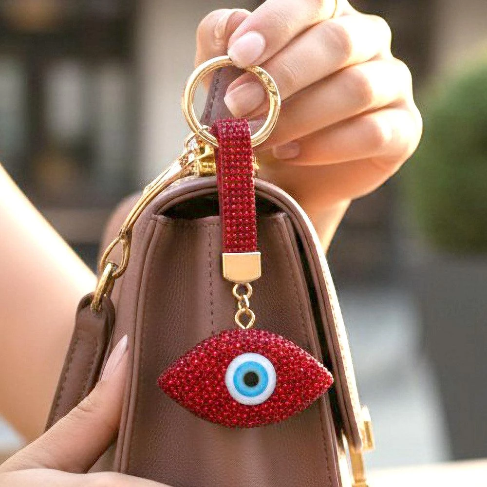 FASHNZFAB Bling Studded Evil Eye Bag Charm Keychain 2