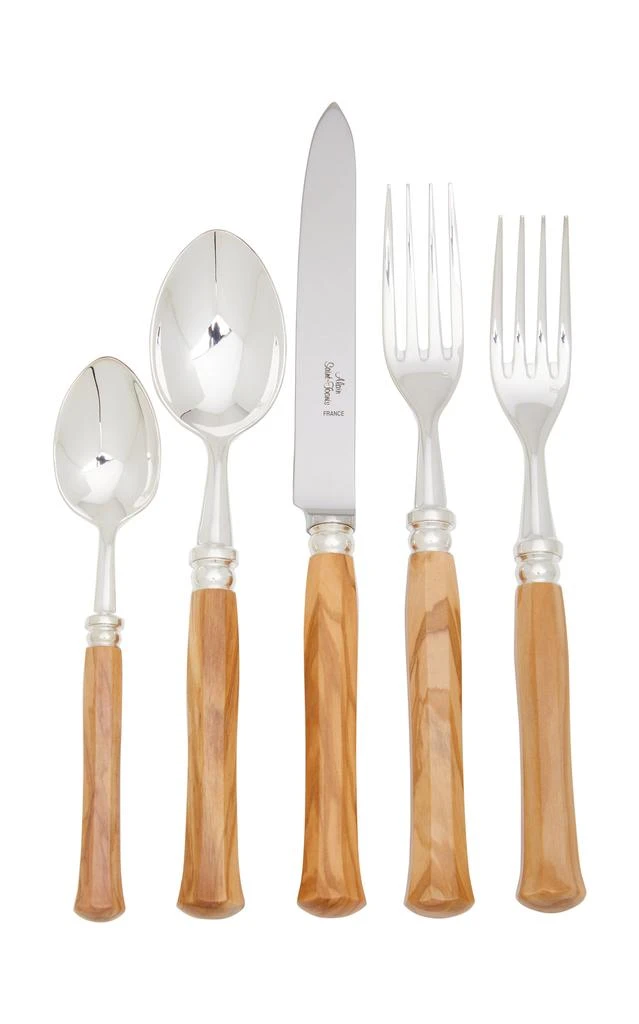 Alain Saint-Joanis Alain Saint-Joanis - Riviera Olivewood Silver-Plated Five-Piece Silverware Set - Brown - Moda Operandi 1