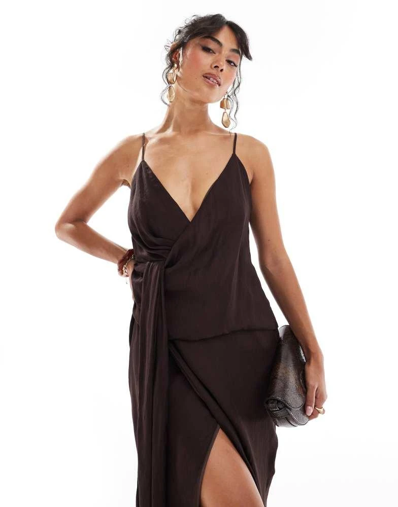 ASOS ASOS DESIGN cami strap drape tuck detail midi dress in aubergine 2