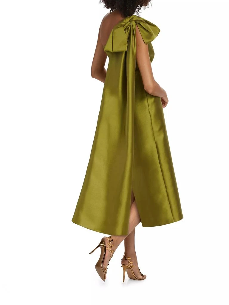 MARCHESA Mikado One-Shoulder Cape Dress 5