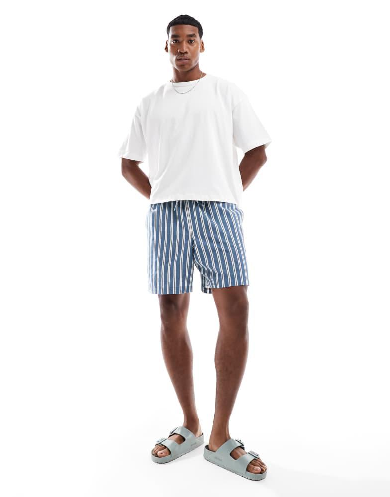 New Look New Look pull on linen shorts in blue stripe