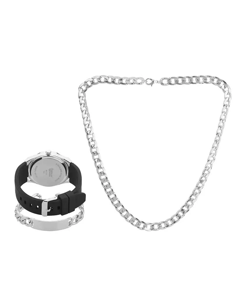 American Exchange Men's Matte Black Silicone Strap Analog Watch 42mm with Necklace and Bracelet Gift Set 3