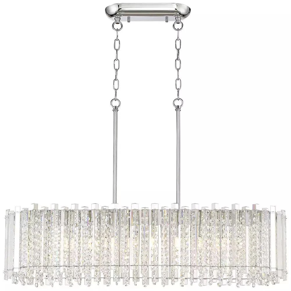 Possini Euro Design Mirabell Chrome Linear Island Pendant Chandelier 34" Wide Modern LED Clear Glass Crystal 6-Light Fixture for Dining Room Kitchen 4