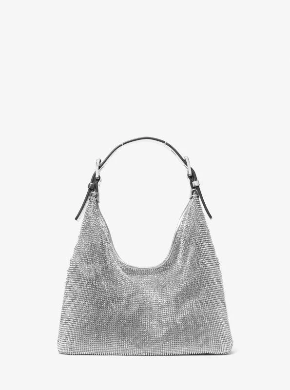 Michael Kors Limited-Edition Nolita Small Metallic Rhinestone Mesh Hobo Shoulder Bag 1