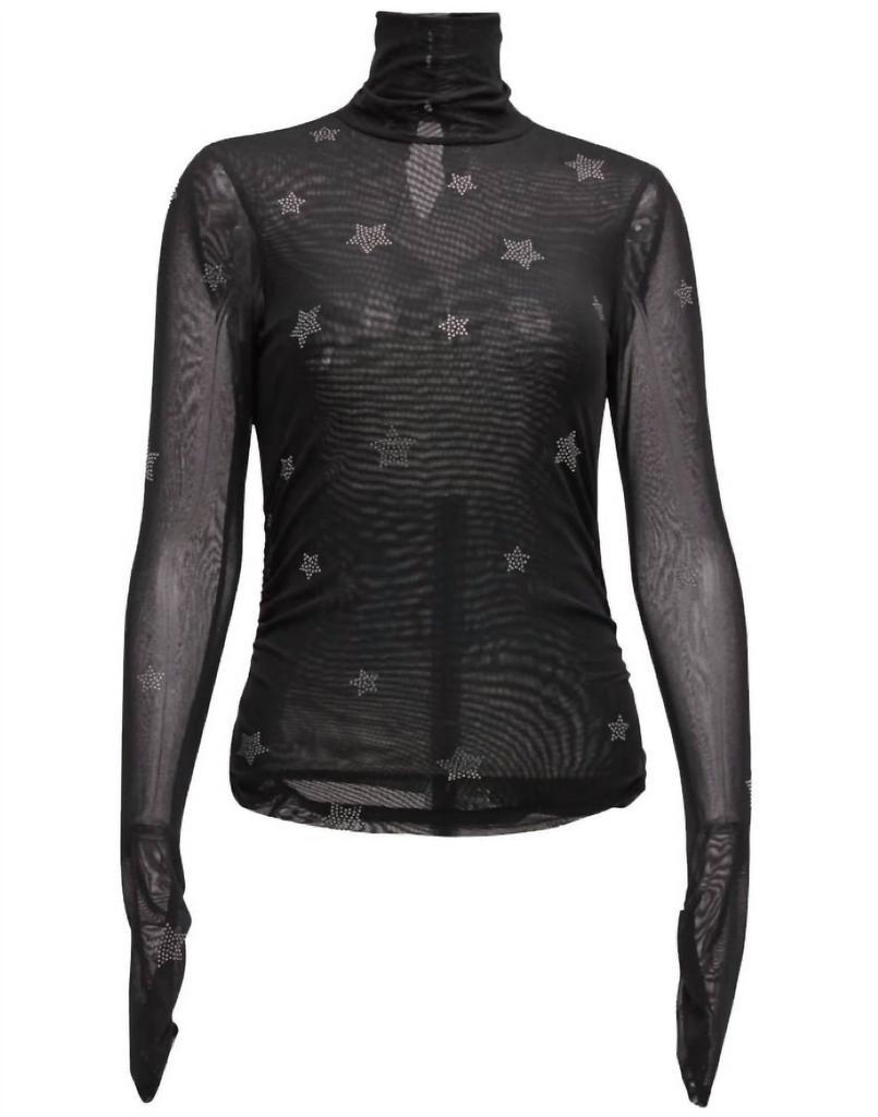 Cinq a Sept Women Star Shirred Mesh Turtleneck Top In Black