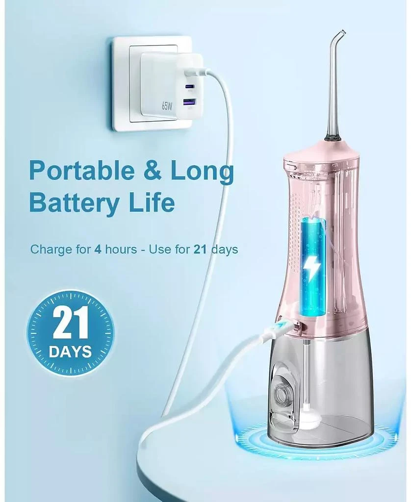 HEATDAZ 300ml Cordless Water Flosser with 4 Jet Tips, Portable Water Dental Flossers, Rechargeable Oral Irrigator with 4 Modes for Home Travel 4
