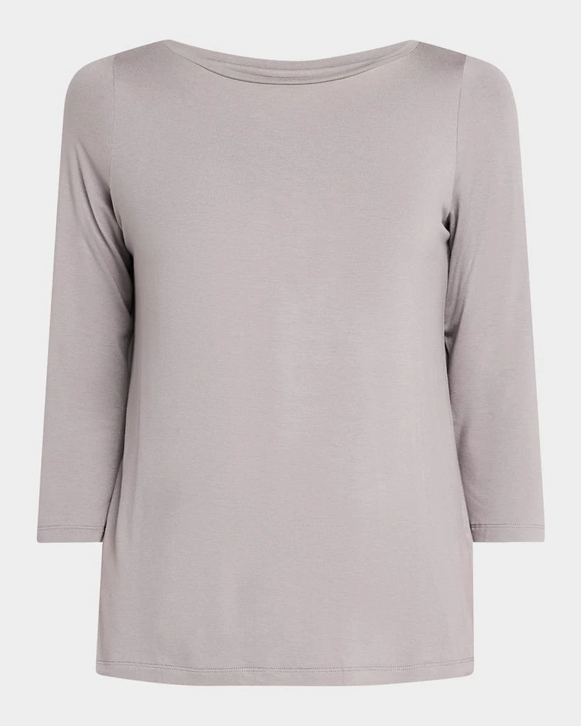 MAJESTIC FILATURES Soft Touch 3/4-Sleeve Pleat Back Crewneck Tee 1