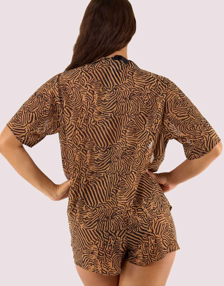 Wolf & Whistle Wolf & Whistle Savana georgette beach shirt in tiger print