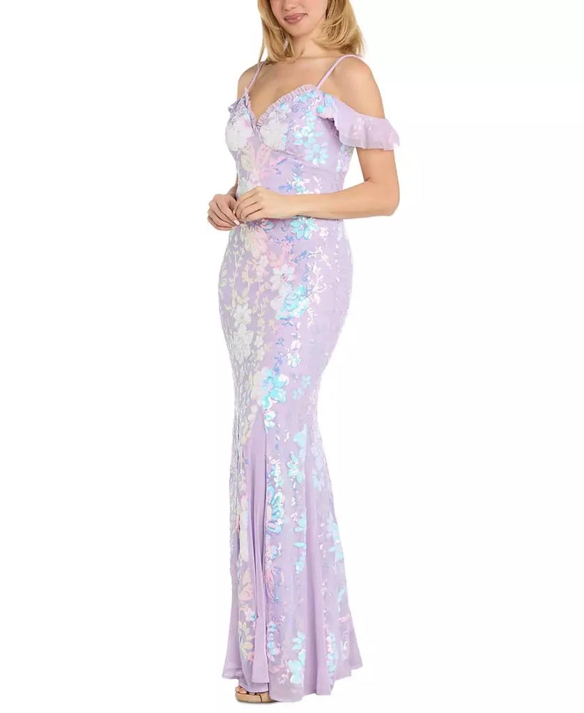 Morgan & Company Juniors' Sequined Floral Lace-Up Gown 6