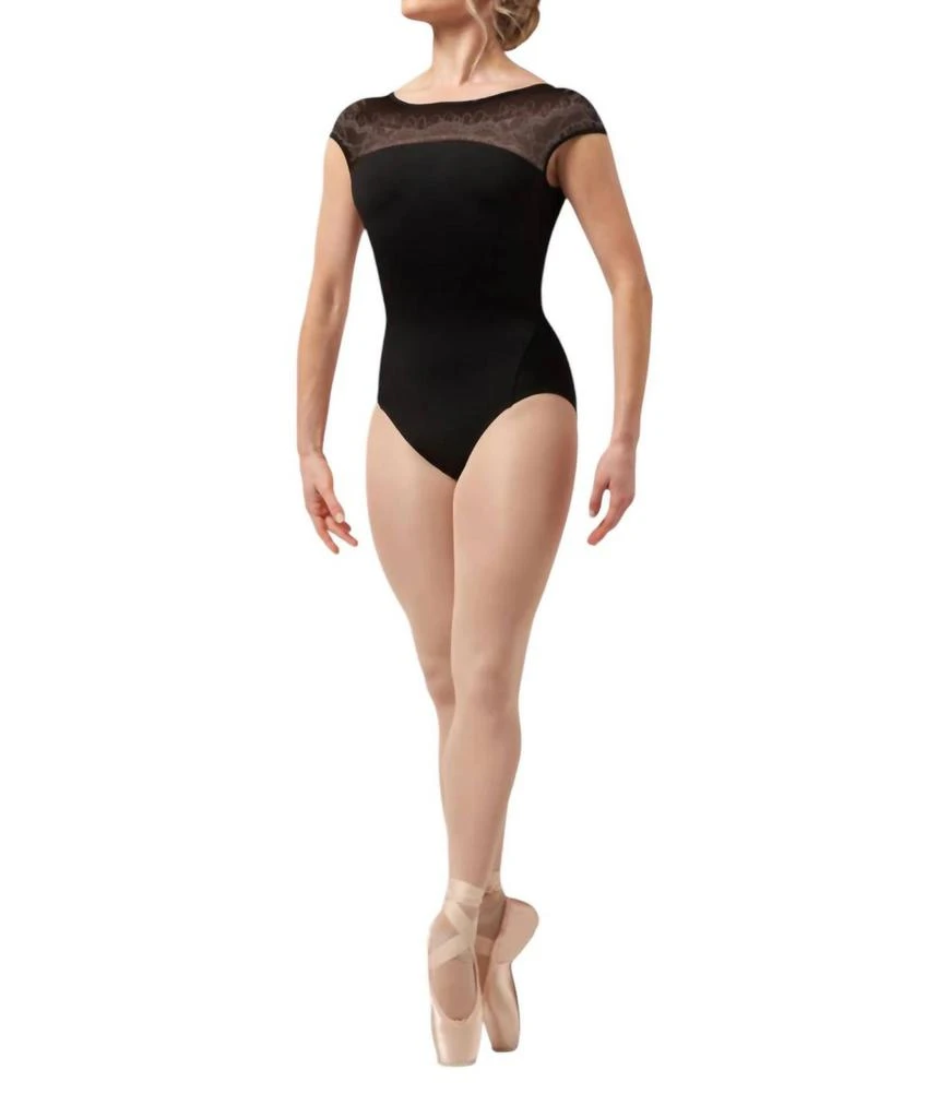 Bloch Emma Lace Print Cap Sleeve Leotard In Black 1