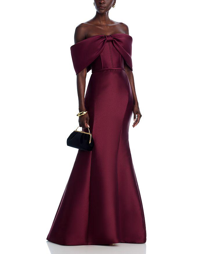 Amsale Bow Detail Shoulder Gown