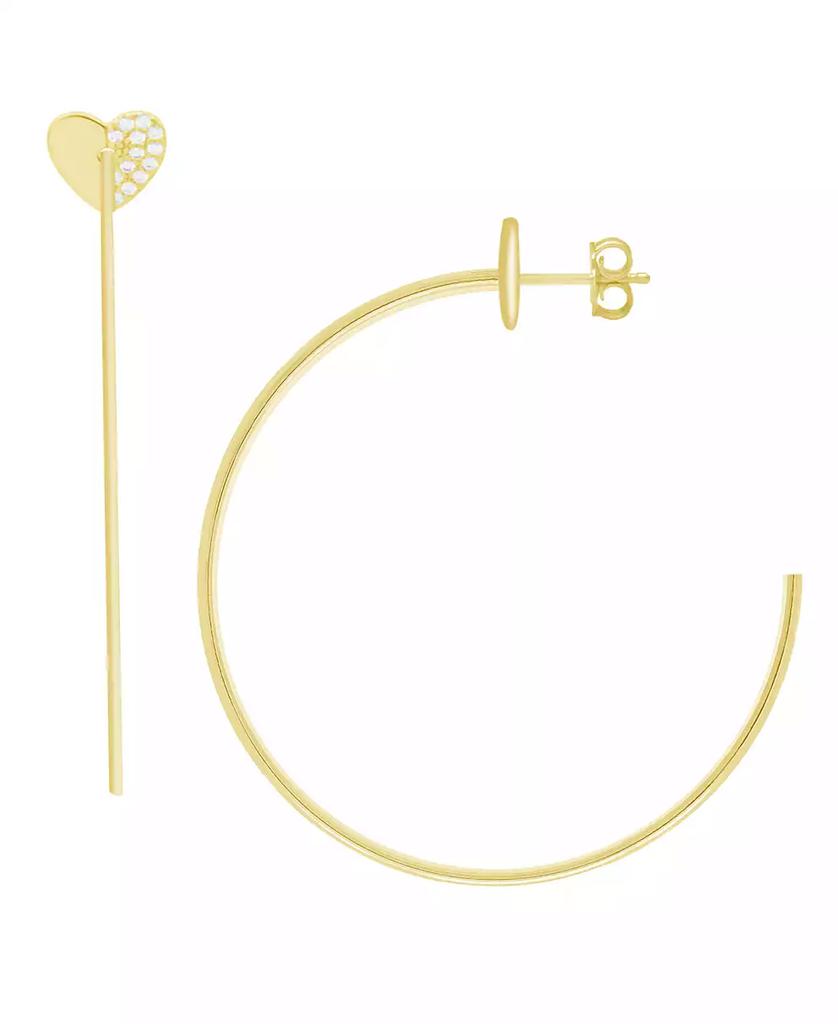 Essentials And Now This High Polished Cubic Zirconia Pave Heart C Hoop Earring, Gold Plate