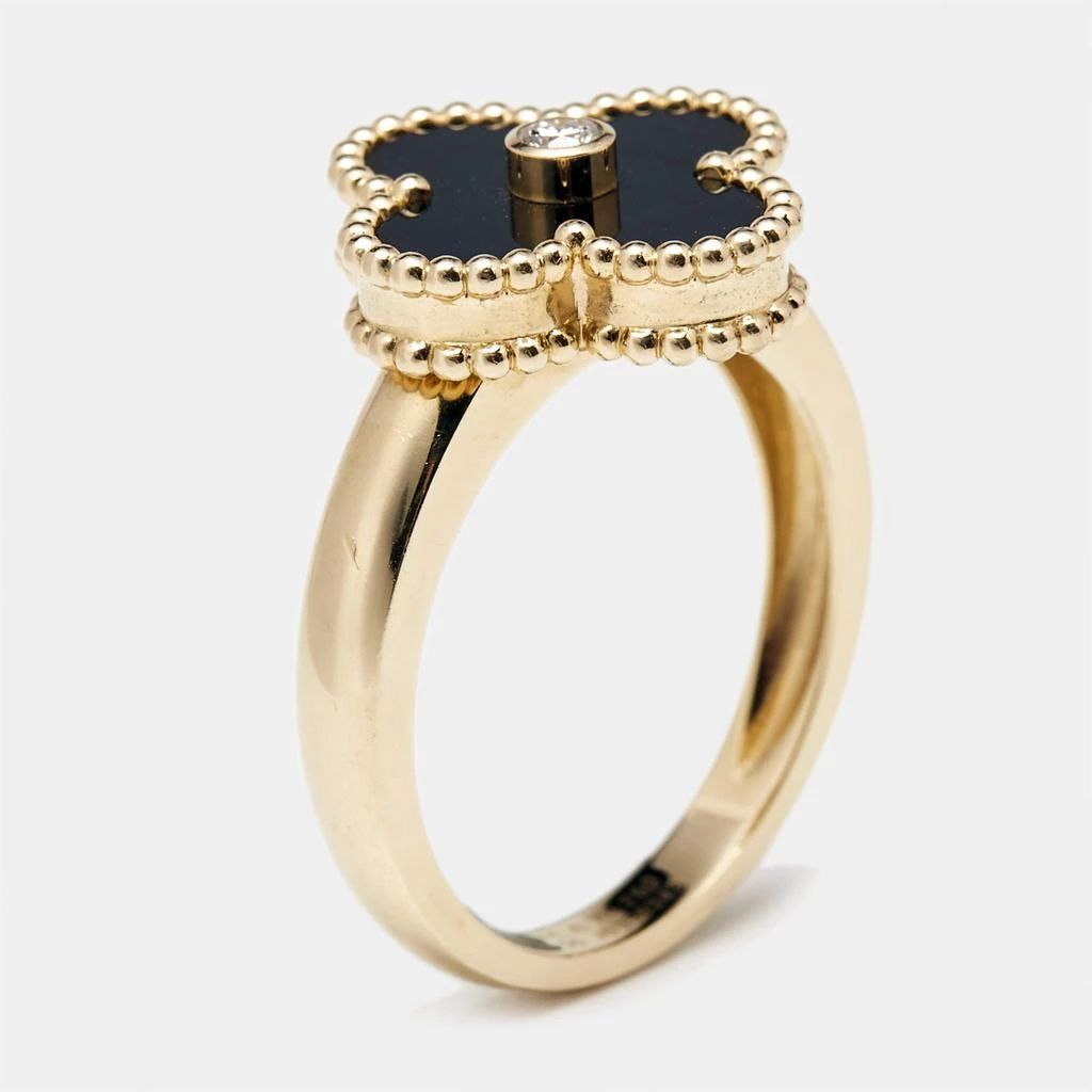 Van Cleef & Arpels Van Cleef & Arpels Vintage Alhambra Onyx Diamond 18k Yellow Gold Ring Size 55 1