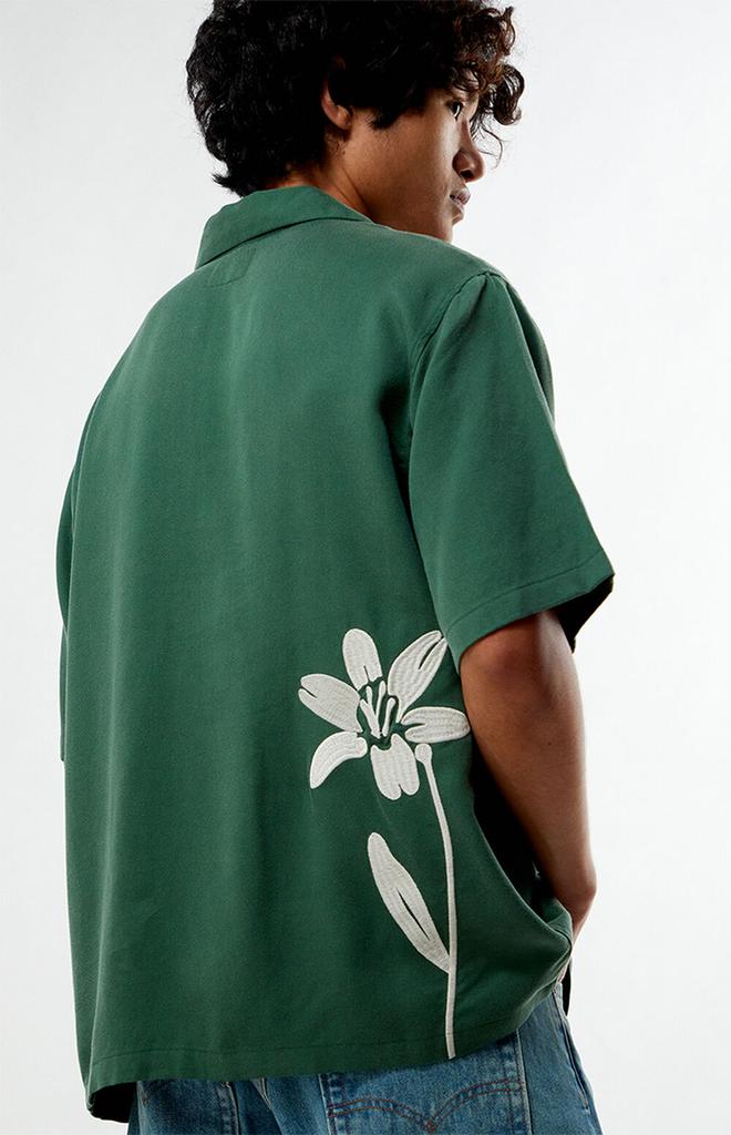 PacSun Green Floral Embroidered Oversized Resort Camp Shirt