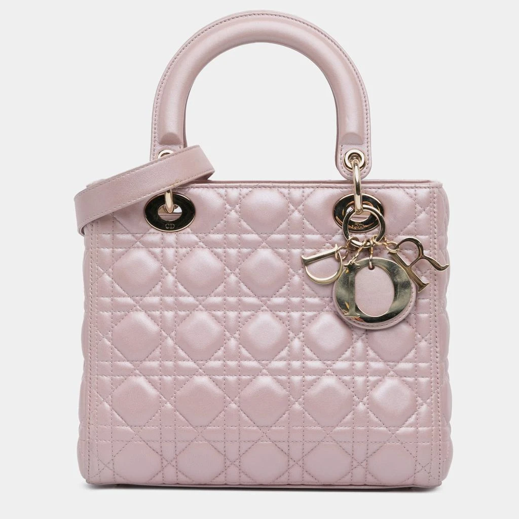 Dior Dior Pink Pearlescent Lambskin Medium Cannage Lady Dior Tote Bag 1
