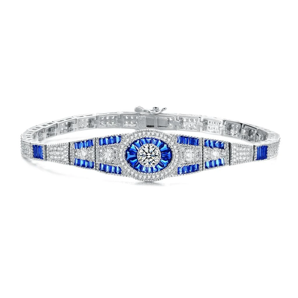 Genevive Ga Rhodium Plated With Sapphire Cubic Zirconias Bracelet